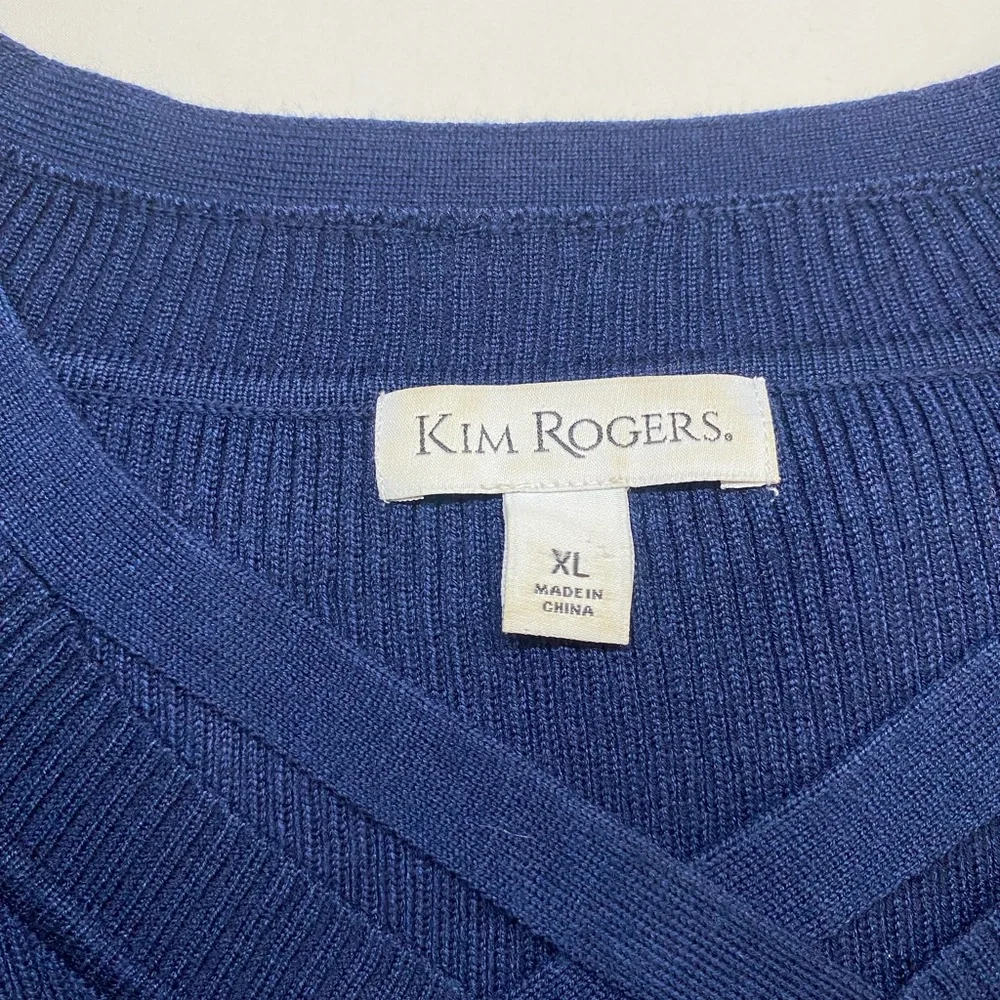 Kim Rogers Ribbed Sweater Criss Cross V-Neck Women’s XL Navy Long Sleeve Career